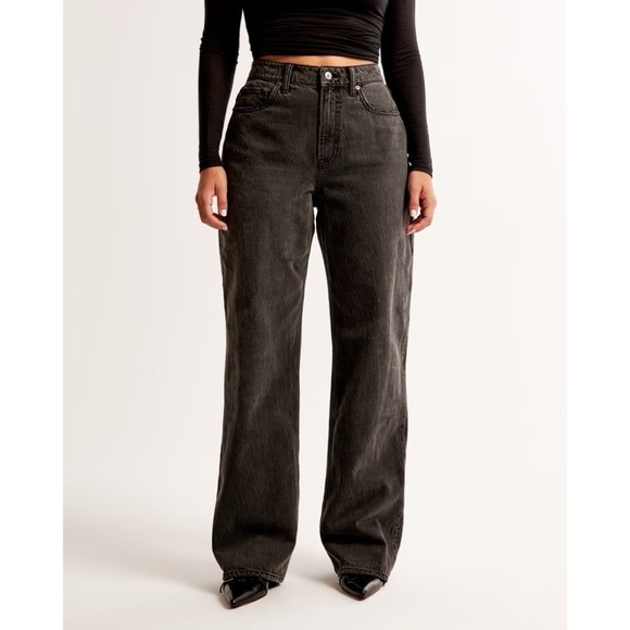 NWT!! ABERCROMBIE & FITCH Curve Love High Rise Loose Denim Jeans Washed Black 33 - Picture 1 of 16